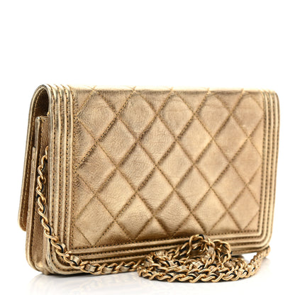 Chanel Distressed Calfskin Quilted Boy Wallet On Chain WOC Gold 2 of 15