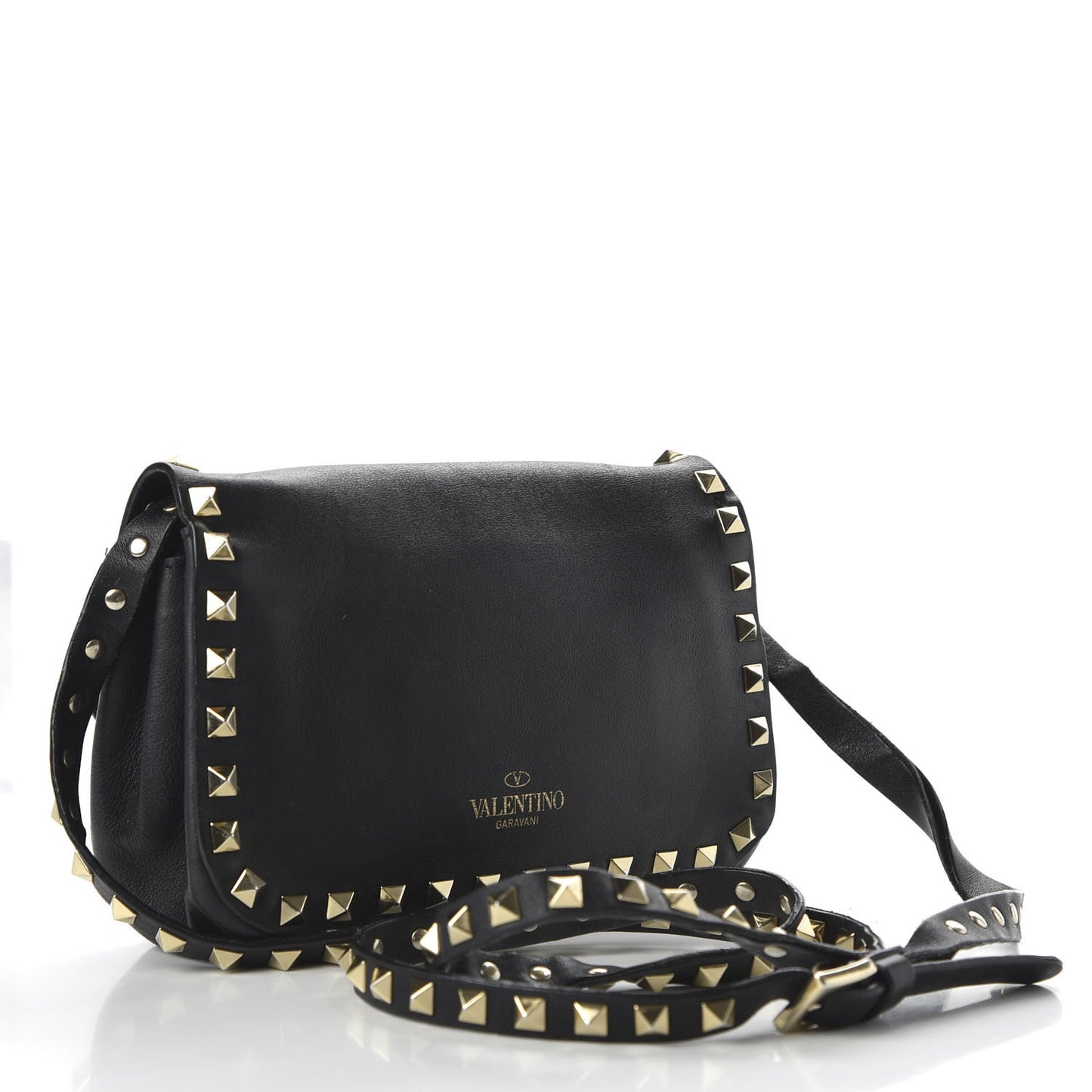Vitello Mini Rockstud Flap Saddle Crossbody Bag Black