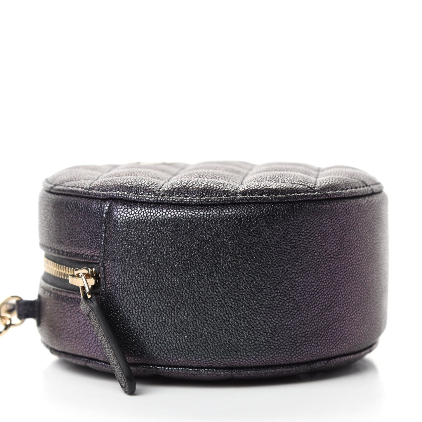 Iridescent Caviar Quilted Round Clutch With Chain Black