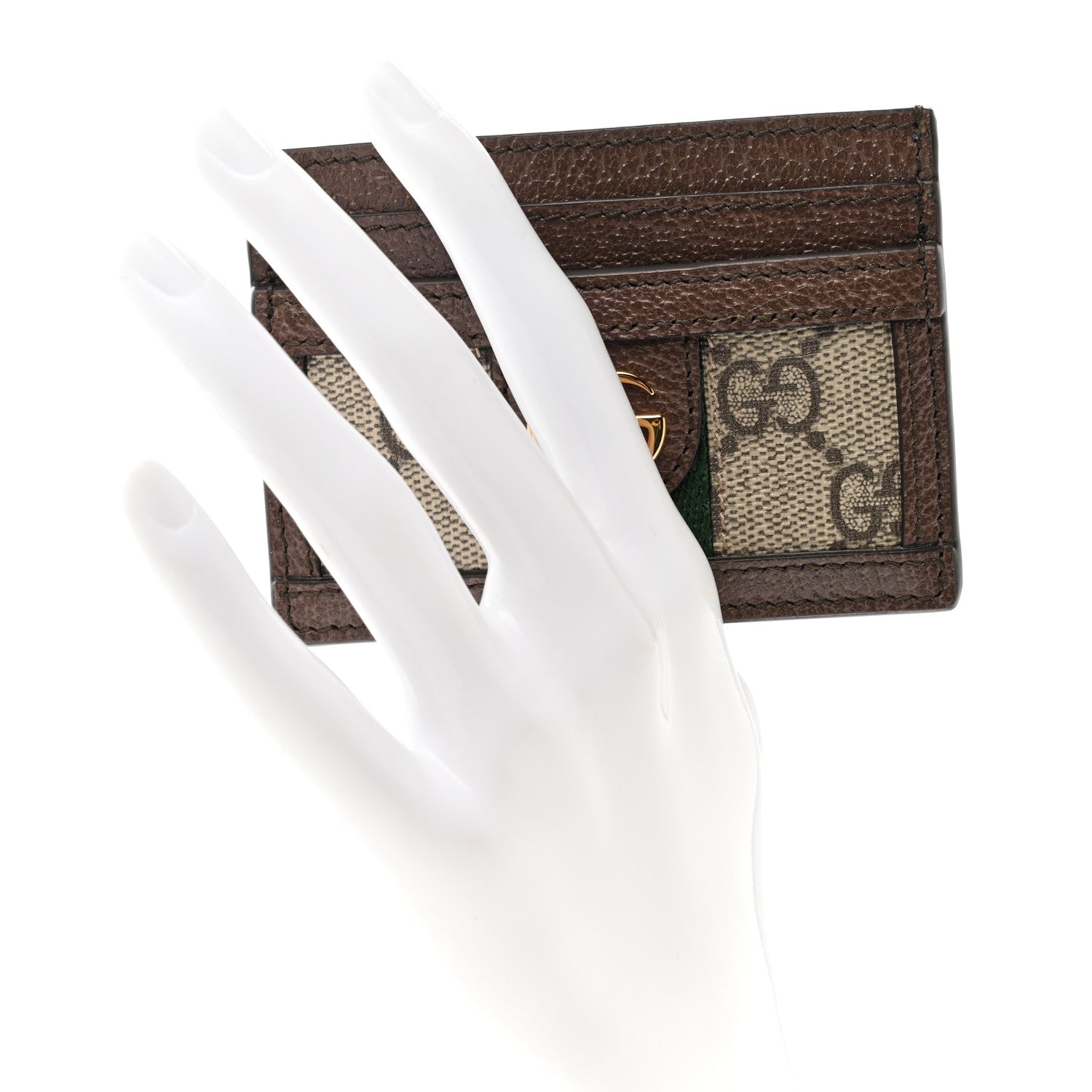 Gucci GG Supreme Monogram Textured Dollar Calfskin Ophidia Card Holder Beige Ebony New Acero 2 of 7