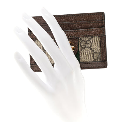 Gucci GG Supreme Monogram Textured Dollar Calfskin Ophidia Card Holder Beige Ebony New Acero 2 of 7