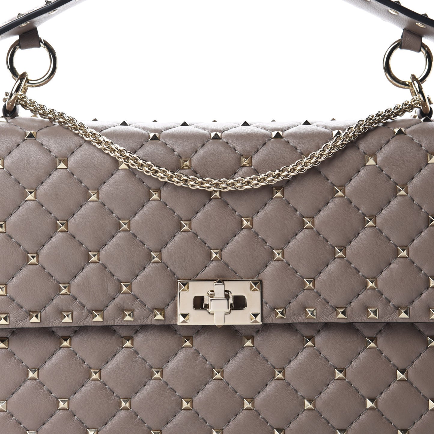 Nappa Large Rockstud Spike Shoulder Bag Clay