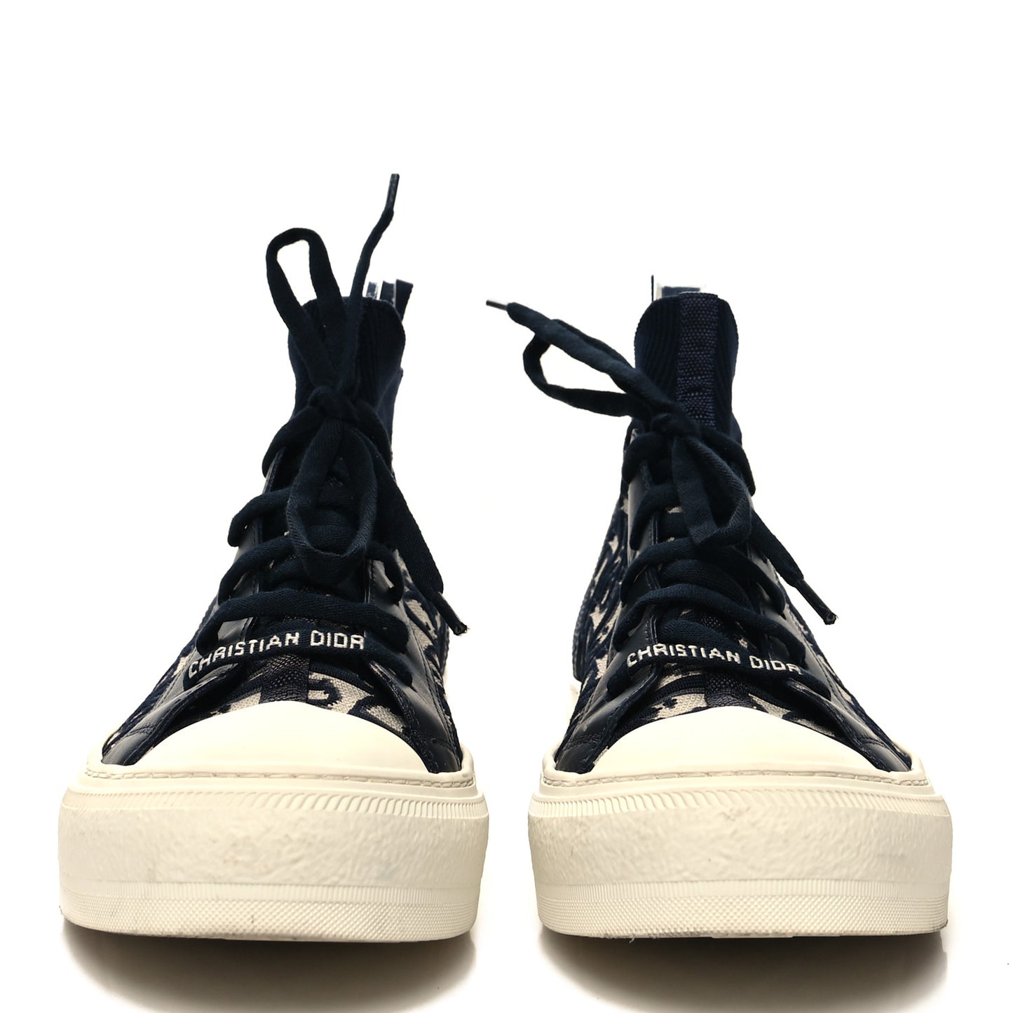 Technical Knit Calfskin Oblique Womens Walk'n Dior Mid Top Sneakers 39.5 Deep Blue