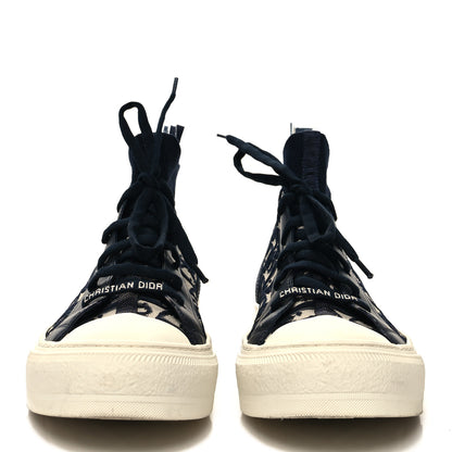 Christian Dior Technical Knit Calfskin Oblique Womens Walk'n Dior Mid Top Sneakers 39.5 Deep Blue 2 of 9