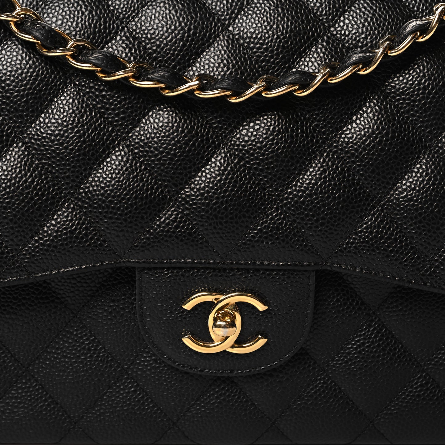 Caviar Quilted Jumbo Double Flap Black