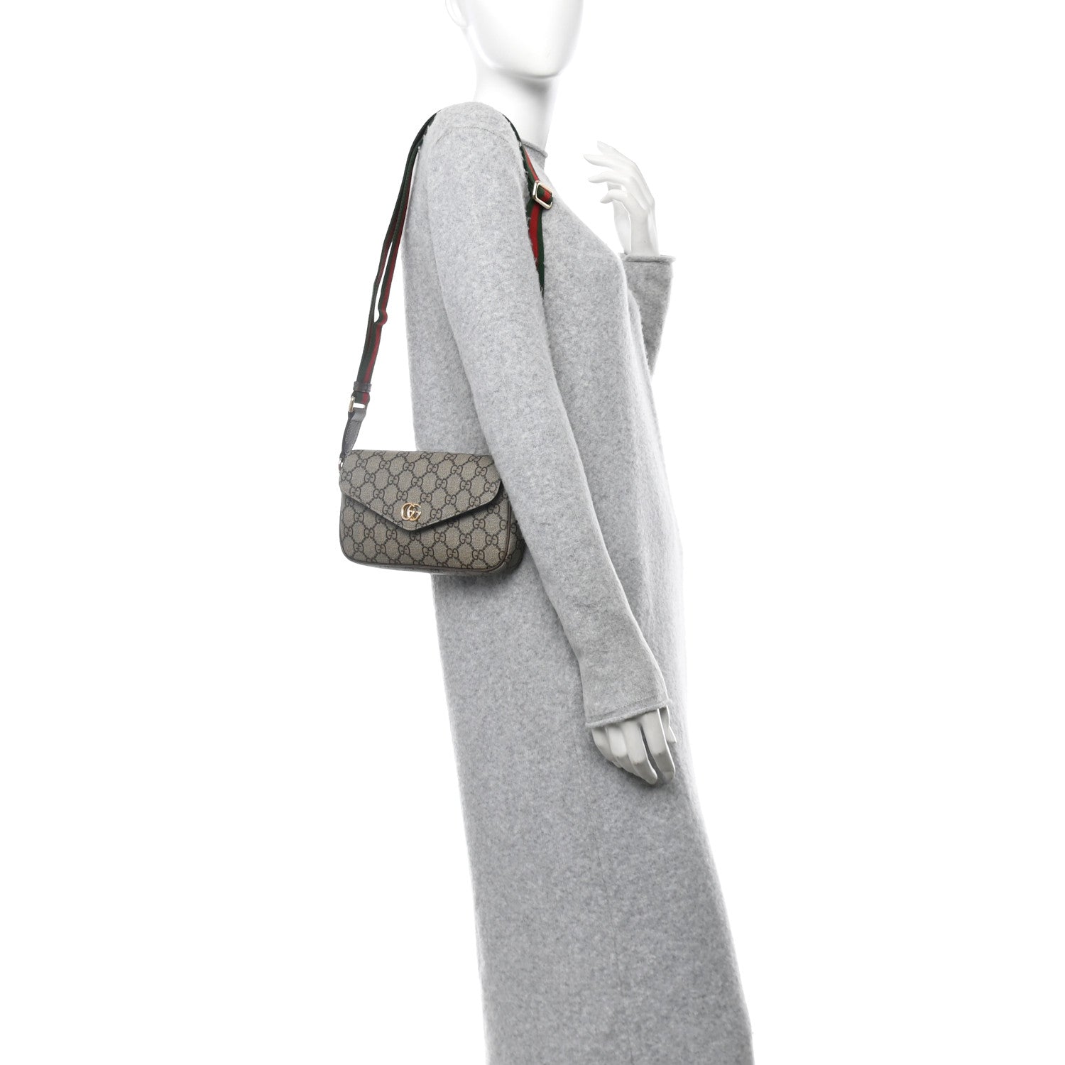 Gucci GG Supreme Monogram Textured Dollar Calfskin Web Mini Ophidia Envelope Shoulder Bag Beige Ebony 2 of 12