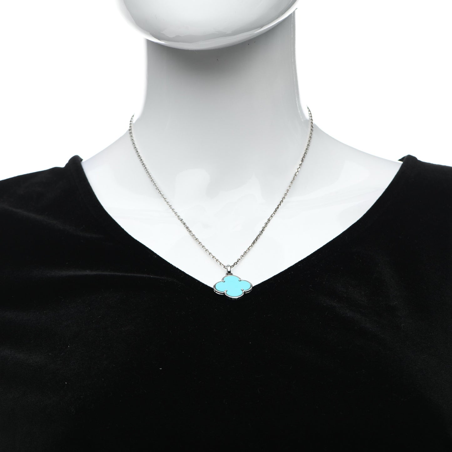 18K White Gold Turquoise Magic Alhambra Necklace