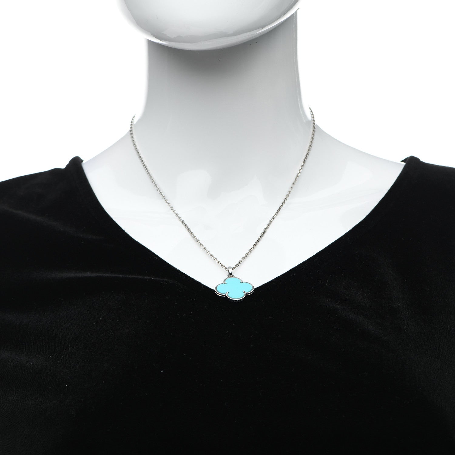 Van Cleef & Arpels 18K White Gold Turquoise Magic Alhambra Necklace 2 of 8