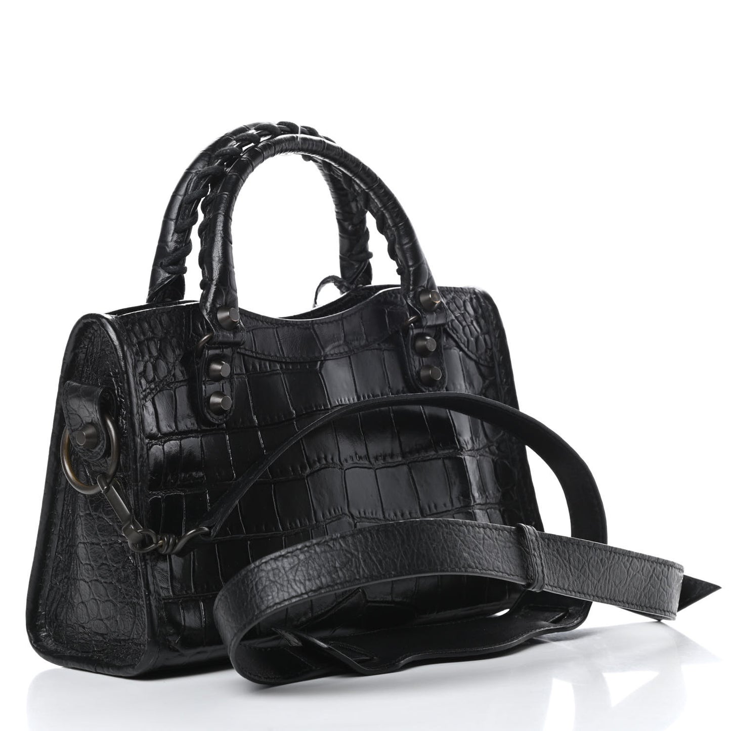 Calfskin Crocodile Embossed Classic Hardware Mini City Black