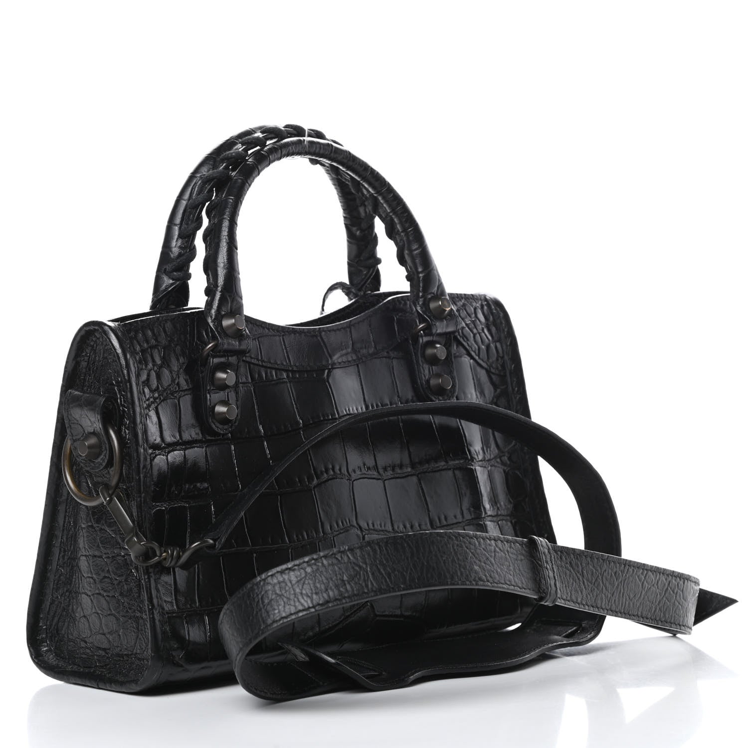Balenciaga Calfskin Crocodile Embossed Classic Hardware Mini City Black 3 of 10
