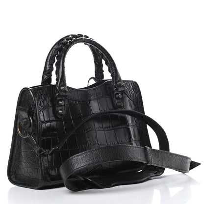 Balenciaga Calfskin Crocodile Embossed Classic Hardware Mini City Black 3 of 10