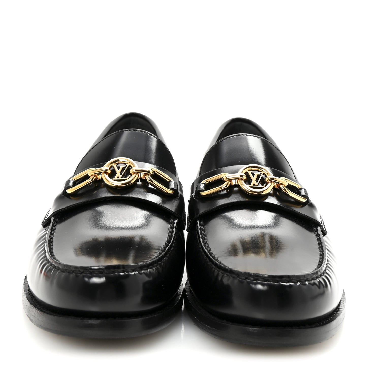 Glazed Calfskin Chess Flat Loafers 39 Black