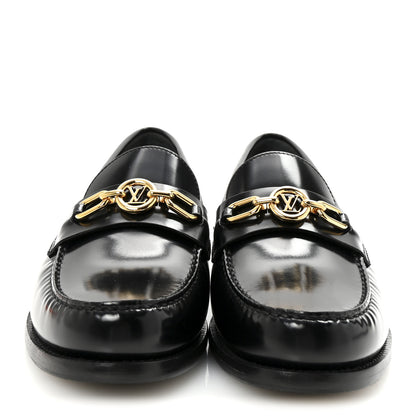 Louis Vuitton Glazed Calfskin Chess Flat Loafers 39 Black 3 of 9