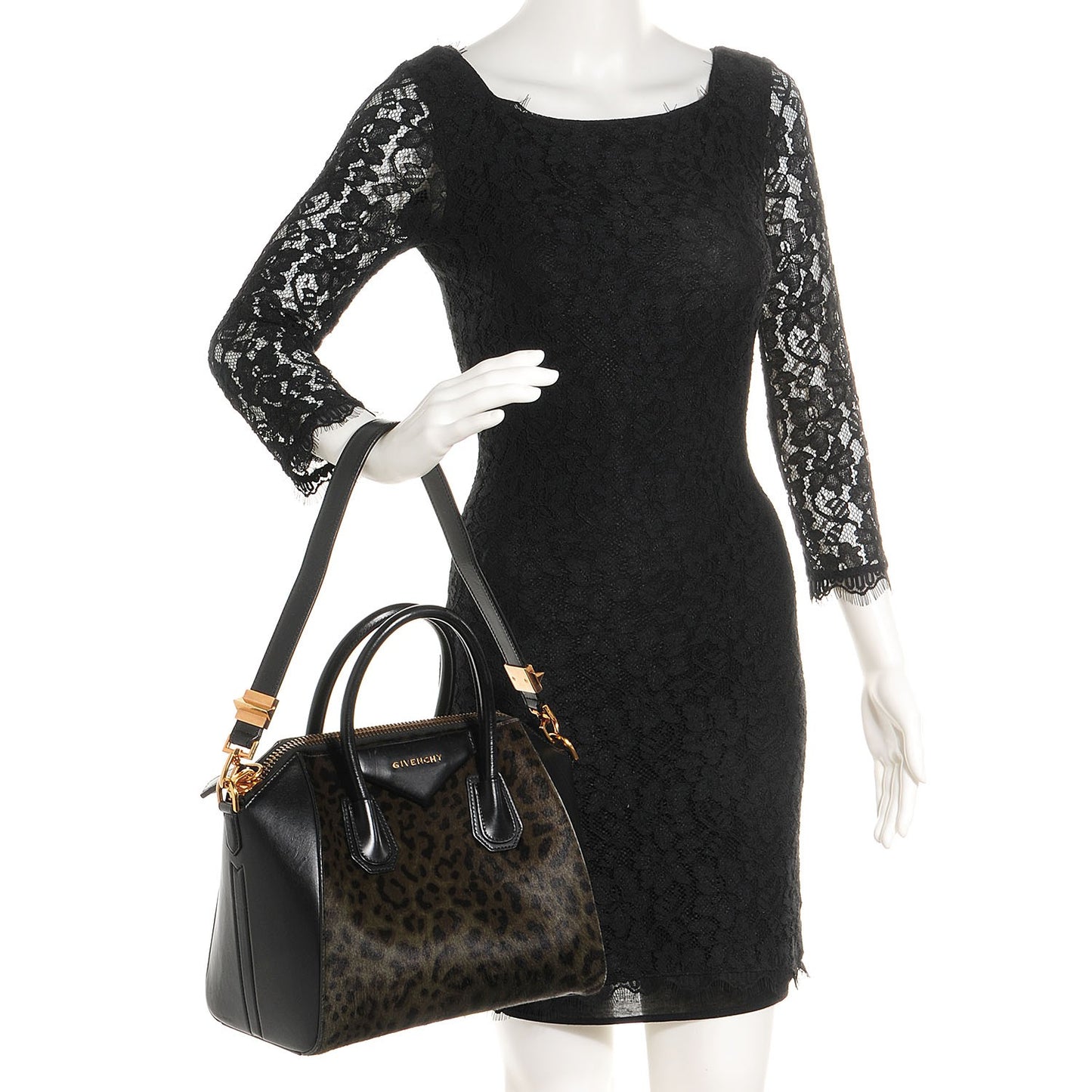 Calf Hair Smooth Calfskin Leopard Print Small Antigona Black