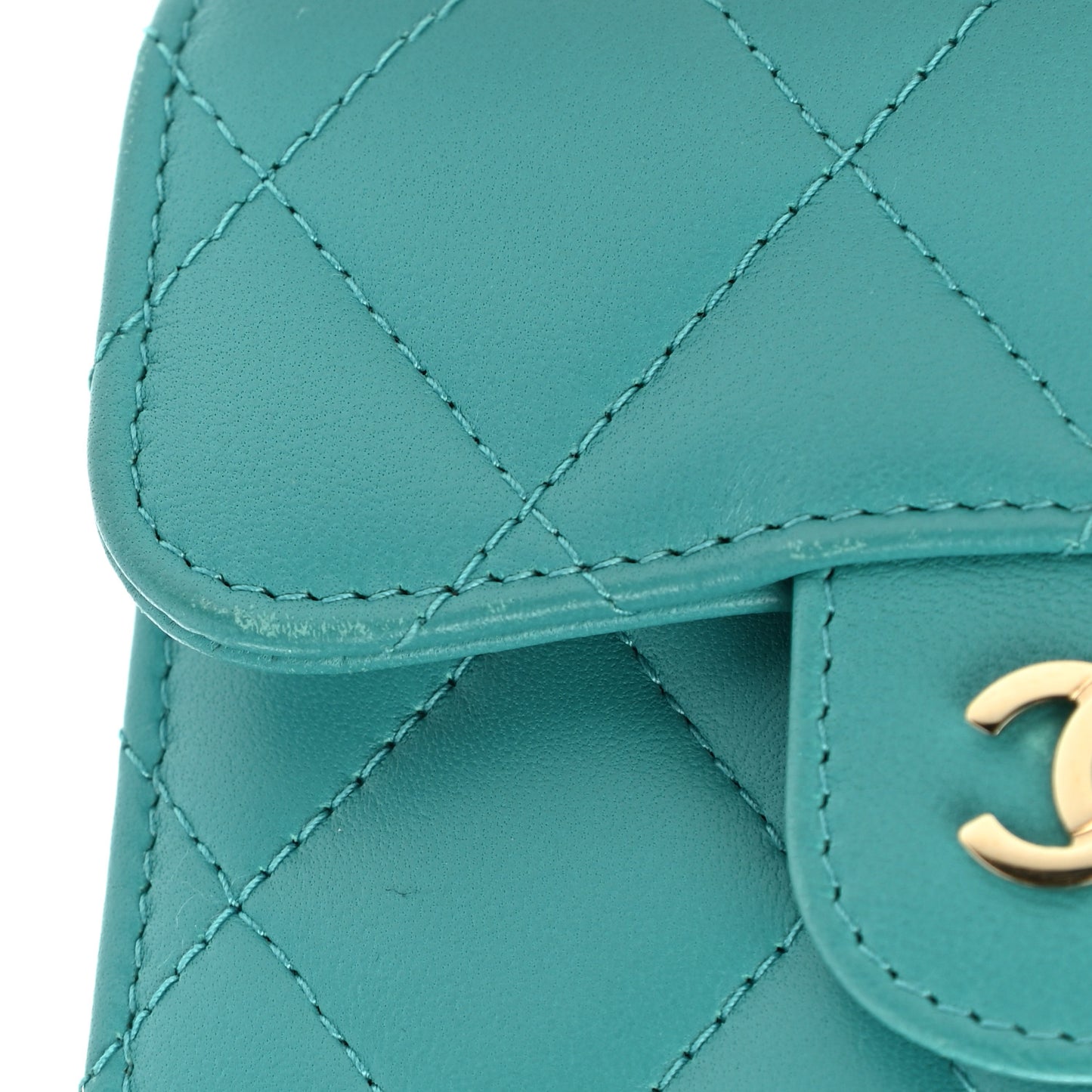 Lambskin Quilted Flap Card Holder Wallet Turquoise