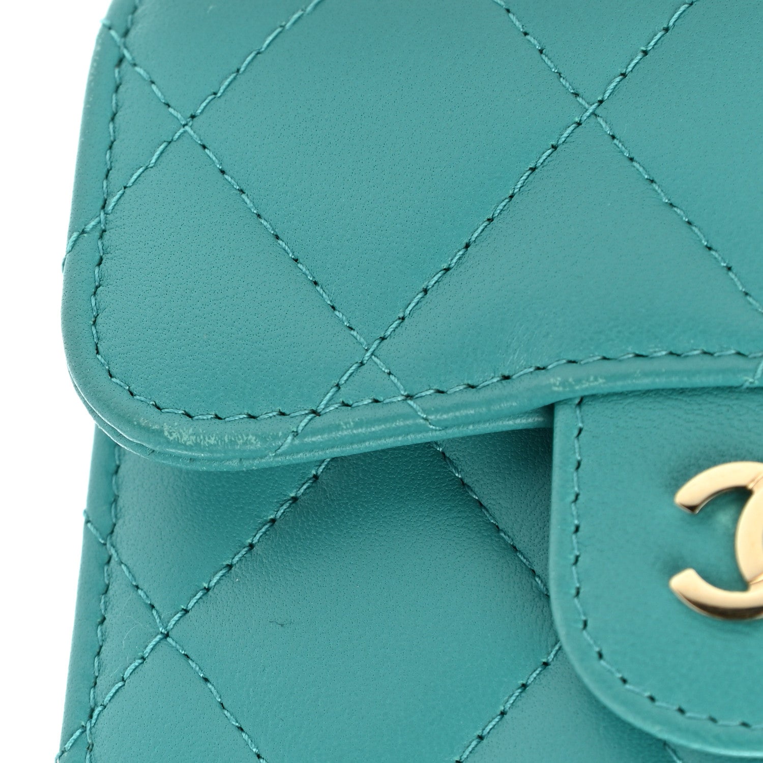 Chanel Lambskin Quilted Flap Card Holder Wallet Turquoise 8 of 8