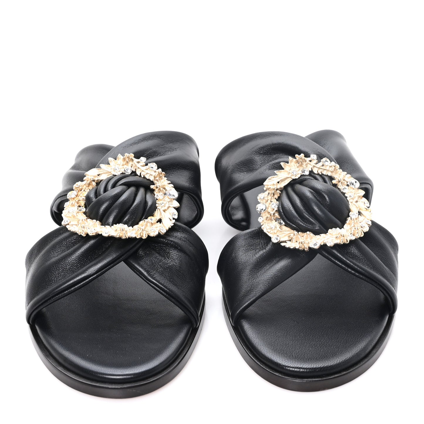 Crystal Nappa Neda Slide Sandals 39 Black