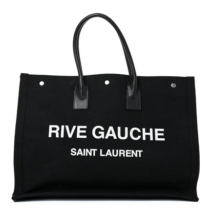 Saint Laurent Linen Calfskin Rive Gauche Tote Black 1 of 19
