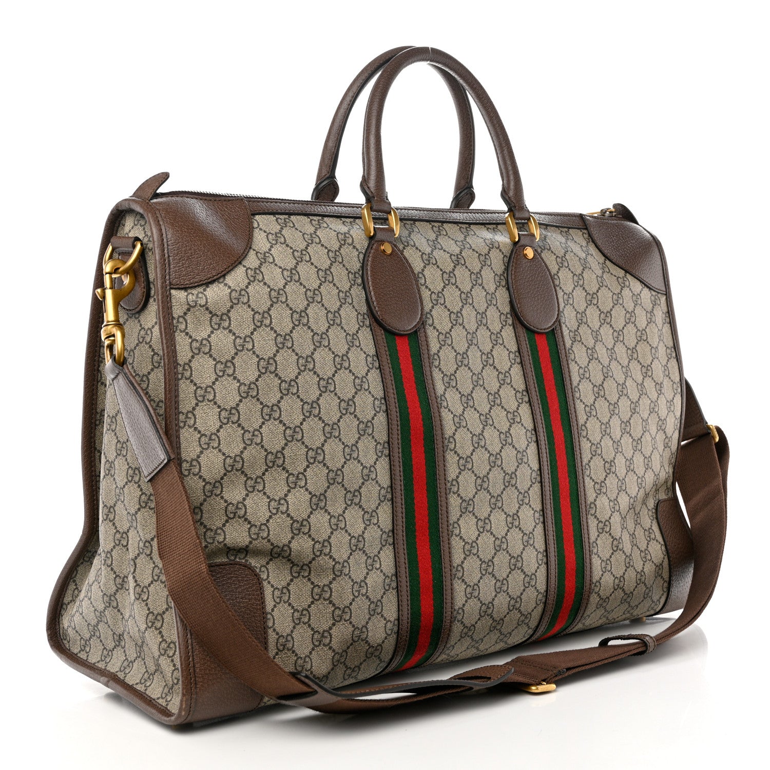 Gucci Soft GG Supreme Monogram Textured Dollar Calfskin Web Large Ophidia Carry-On Duffle Bag Beige Ebony New Acero 2 of 13