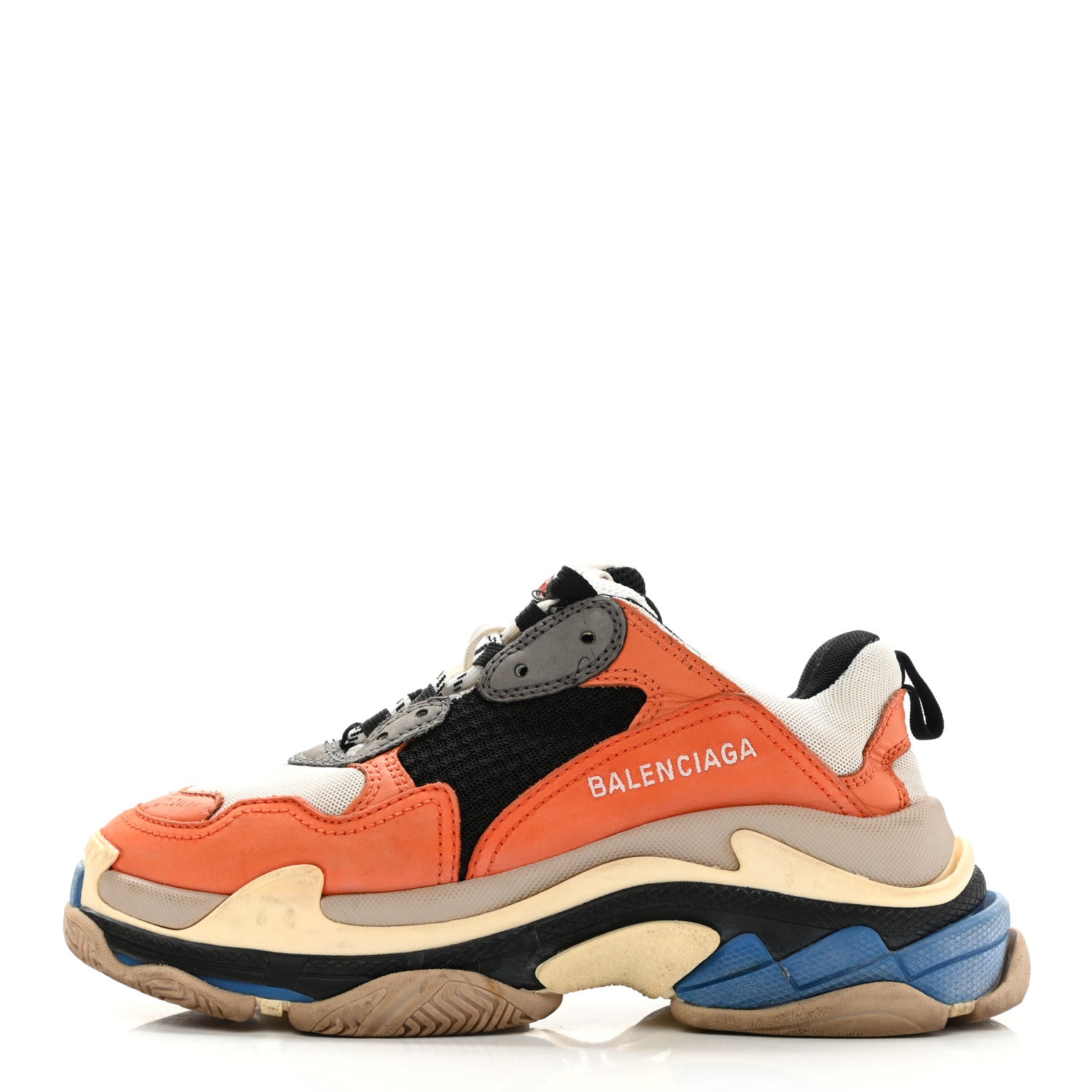 Balenciaga Mesh Nubuck Womens Triple S Sneakers 37 Orange Gris Black 1 of 14