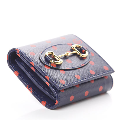 Gucci Shangai Calfskin Polka Dot Horsebit 1955 Flap Card Case Wallet Blue Orange Sailor Blue 3 of 5