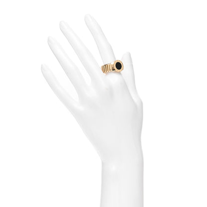 Bulgari 18K Yellow Gold Black Onyx Tubogas Ring 54 6.75 2 of 4