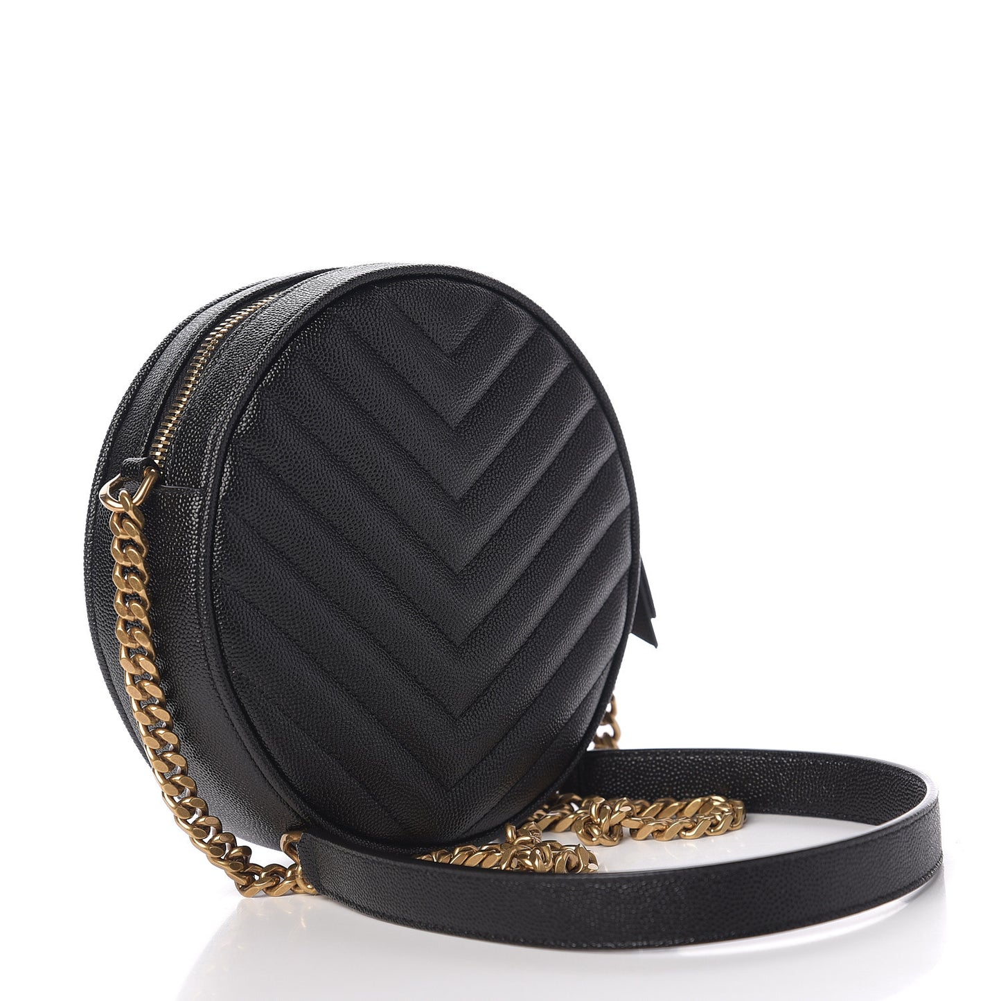 Grain De Poudre Matelasse Chevron Quilted Round Vinyle Camera Bag Black