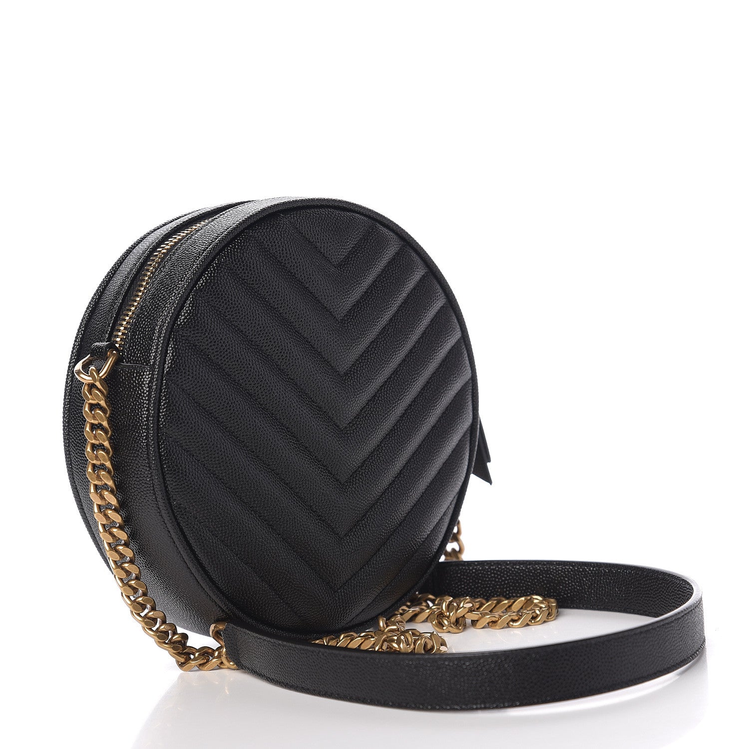 Saint Laurent Grain De Poudre Matelasse Chevron Quilted Round Vinyle Camera Bag Black 2 of 8