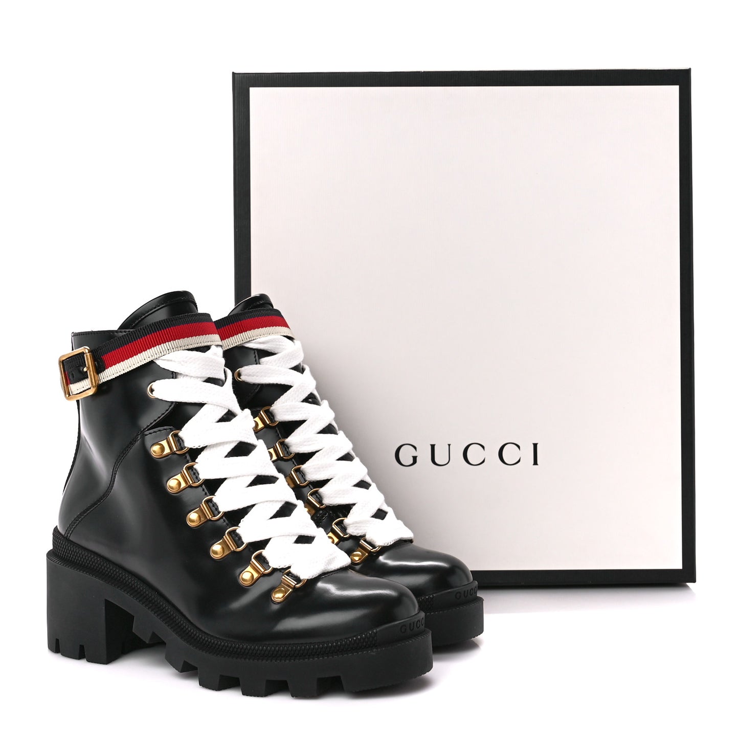 Calfskin Sylvie Web Lace Up Combat Boots 35 Black