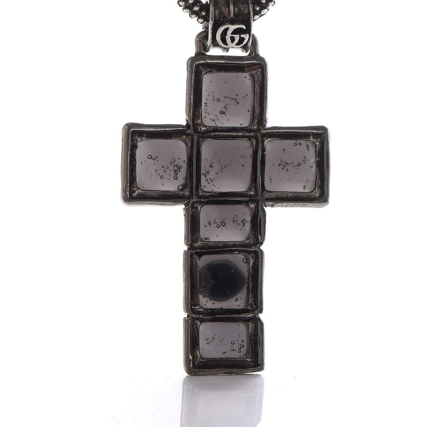 Enamel Brass Lion Head Crucifix Necklace Black