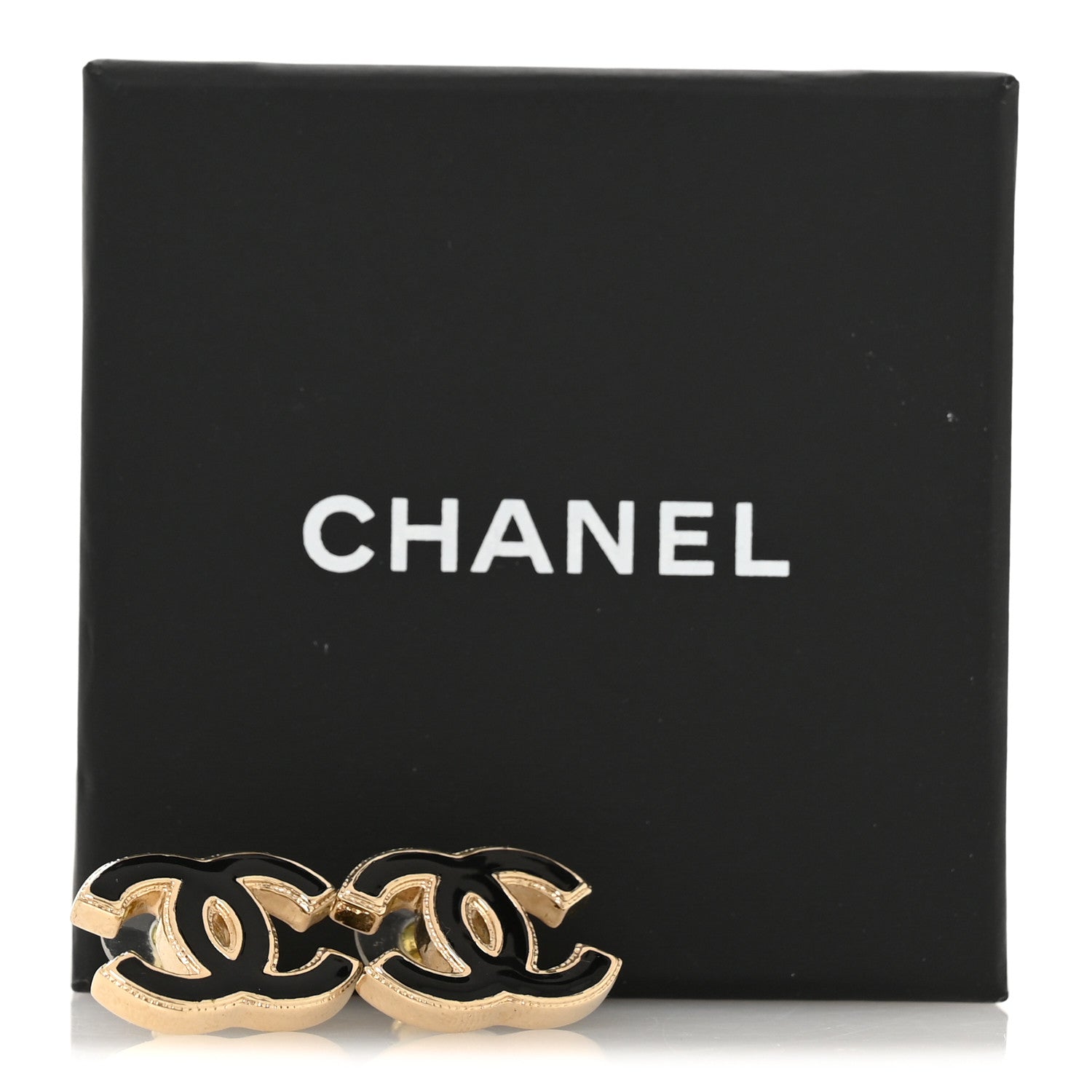 Chanel Metal Enamel CC Earrings Black Gold 5 of 5