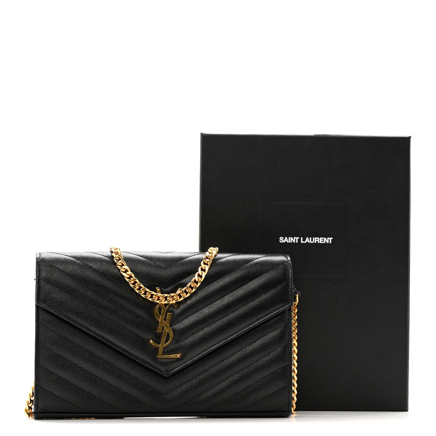 Grain De Poudre Matelasse Chevron Monogram Chain Wallet Black Black