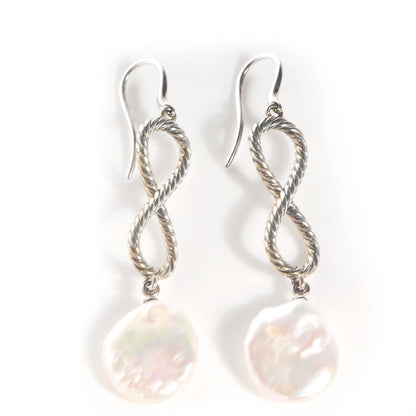 David Yurman Sterling Silver Confetti Figure Eight Pearl Drop Earrings 10mm 1 of 5