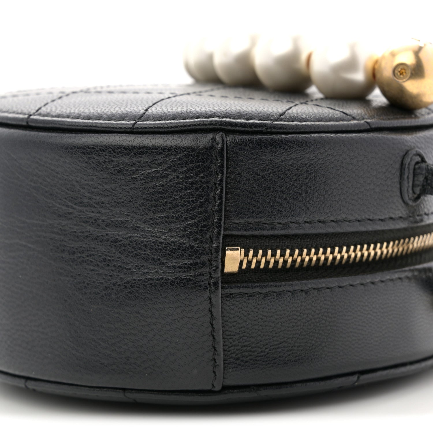 Chanel Goatskin Quilted Chic Pearls Chain Round Clutch With Chain Black 10 of 10