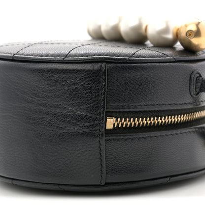 Chanel Goatskin Quilted Chic Pearls Chain Round Clutch With Chain Black 10 of 10