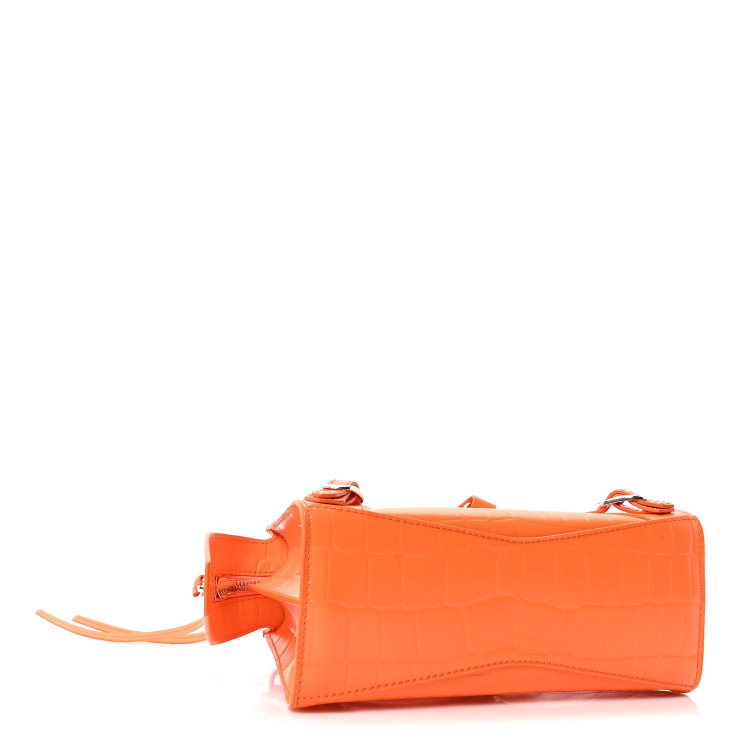 Balenciaga Semi Shiny Calfskin Crocodile Embossed Neo Classic Silver Hardware Mini City Orange 4 of 9