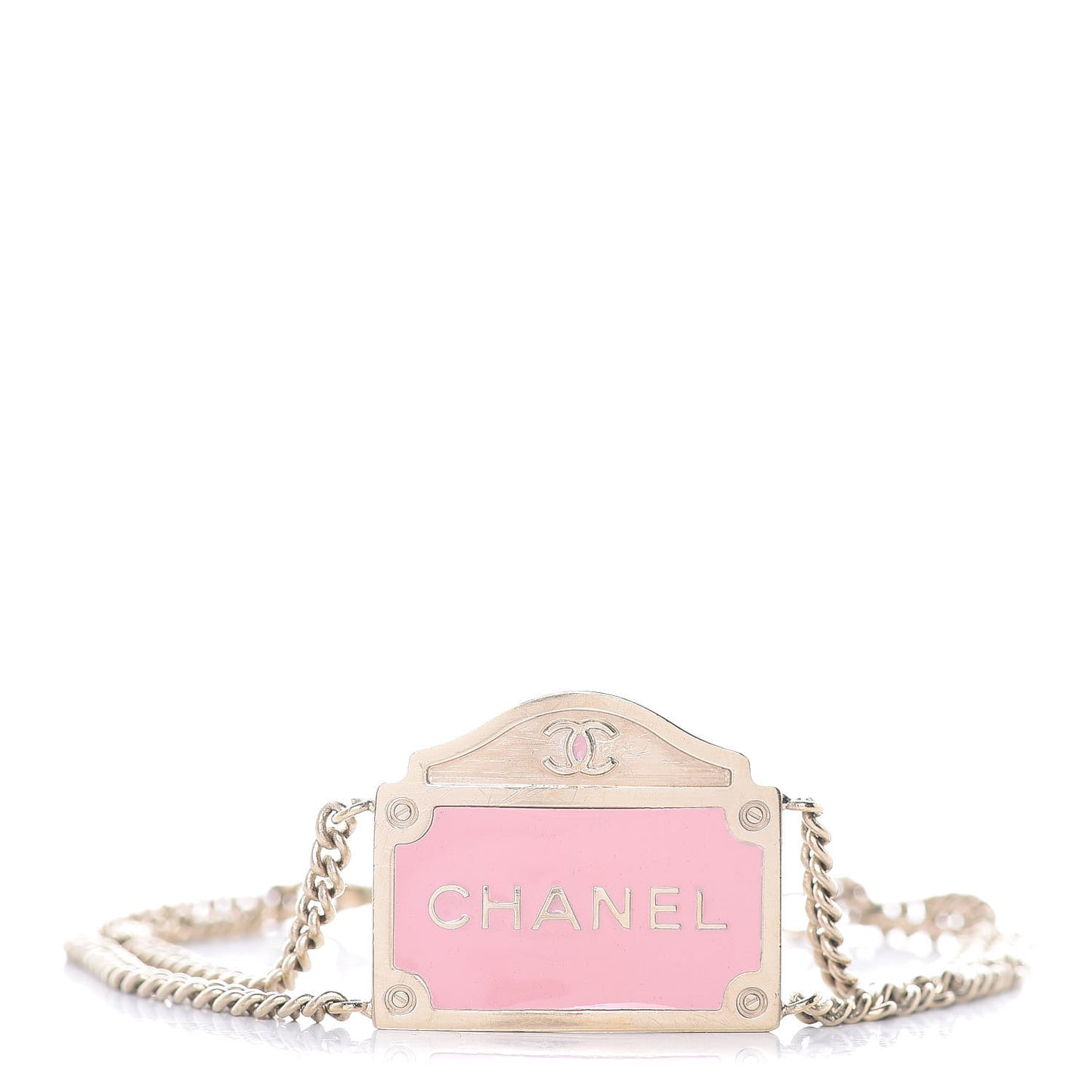 Enamel Logo Chain Bracelet Pink Gold