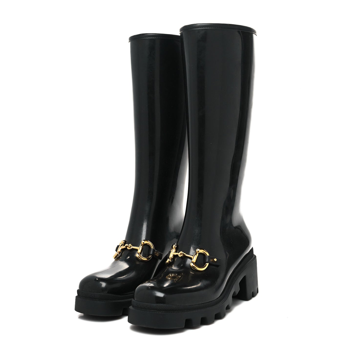 Rubber Horsebit Knee High Boots 39 Black