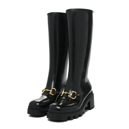 Gucci Rubber Horsebit Knee High Boots 39 Black 3 of 7