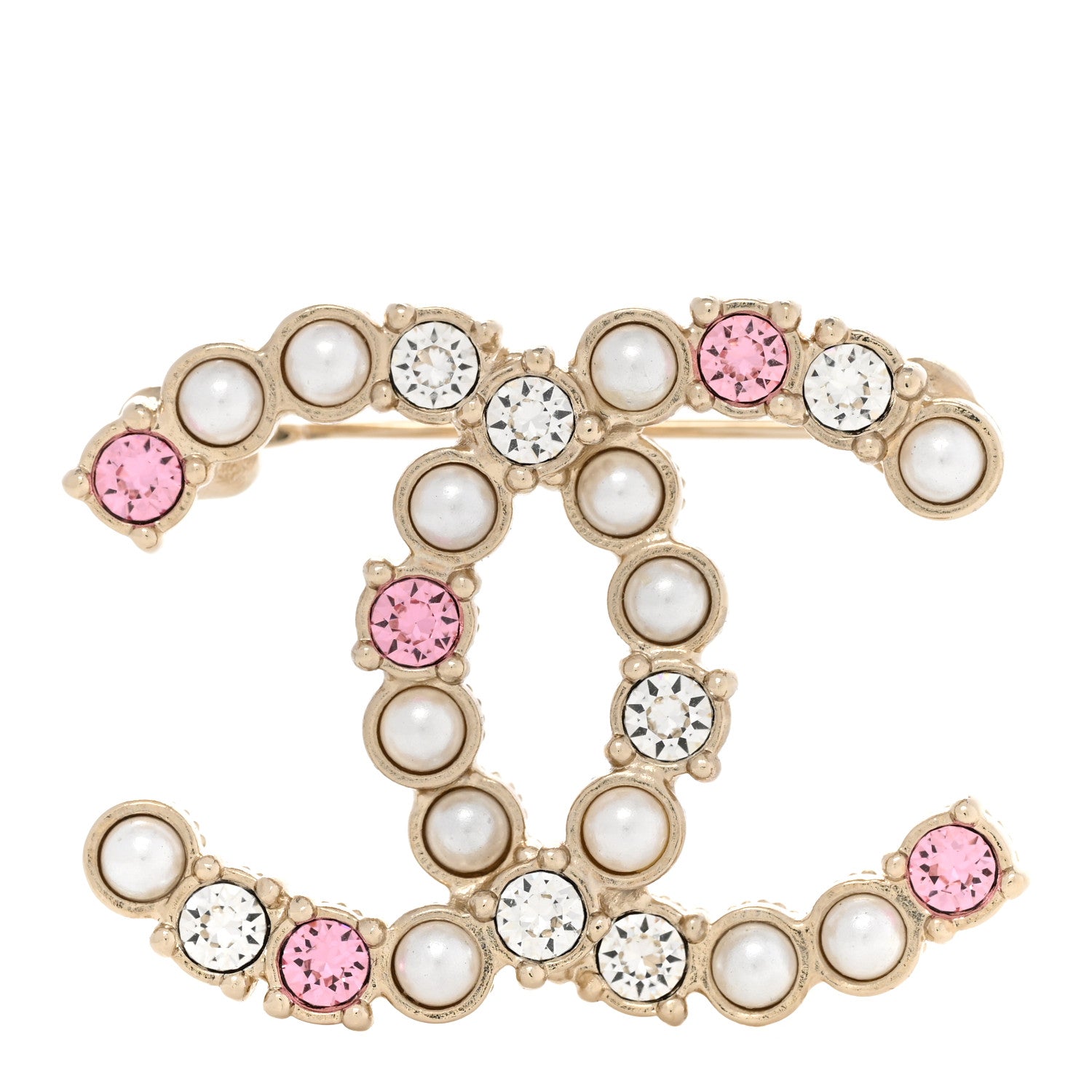 Chanel Pearl Crystal CC Brooch Gold Pearly White Purple 1 of 5