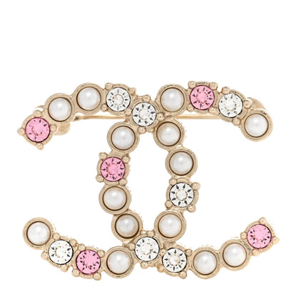 Chanel Pearl Crystal CC Brooch Gold Pearly White Purple 1 of 5