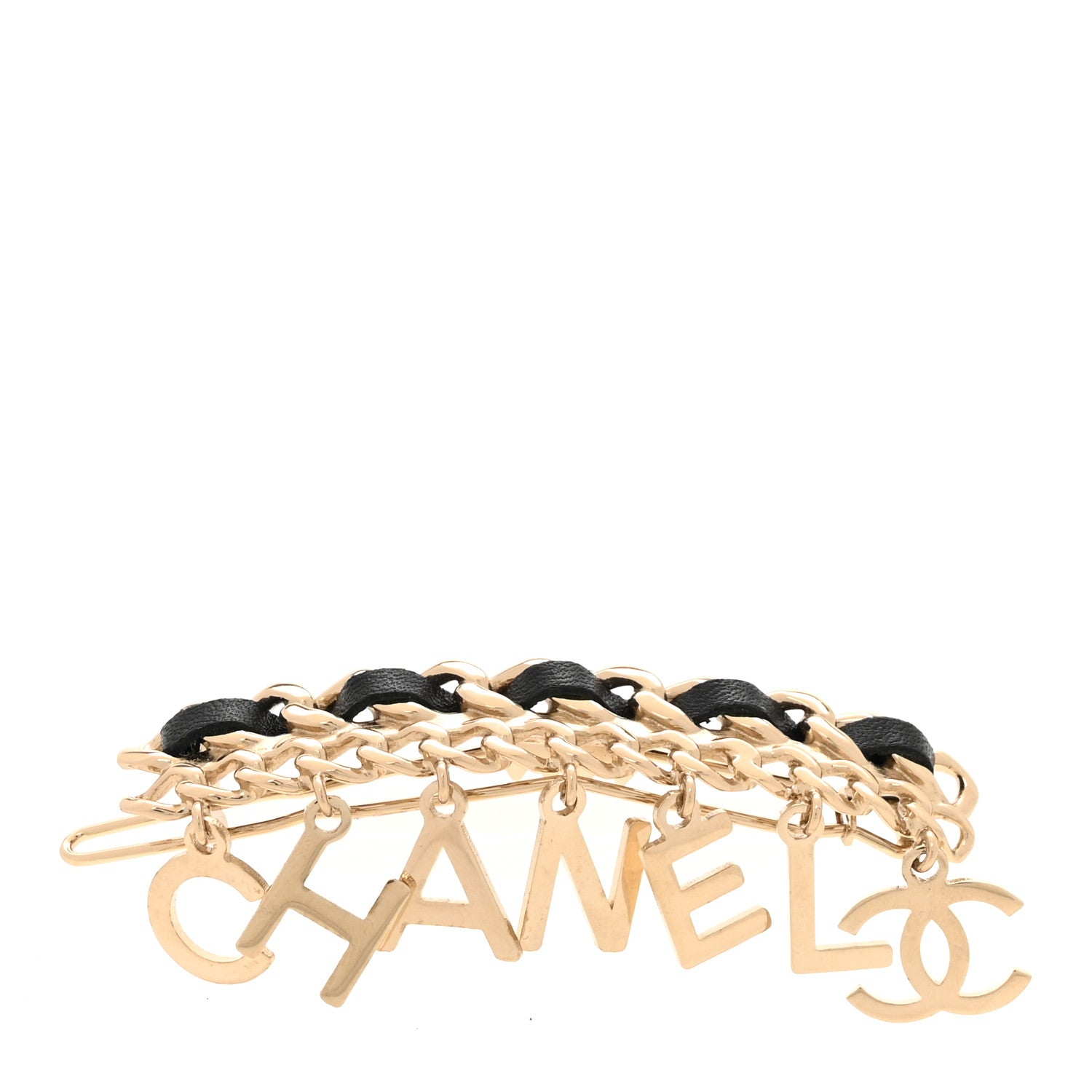 Chanel Metal Lambskin Chain Logo Hair Clip Gold Black 1 of 4