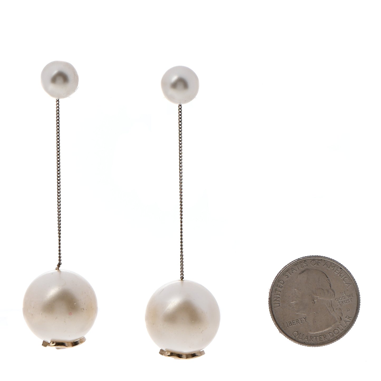 Pearl CC Chain Drop Earrings Gold