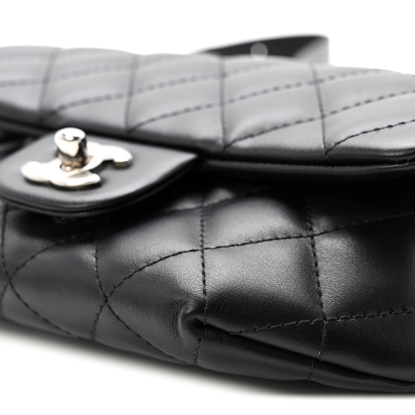 Calfskin Quilted CC Uniform Flap Belt Bag Black