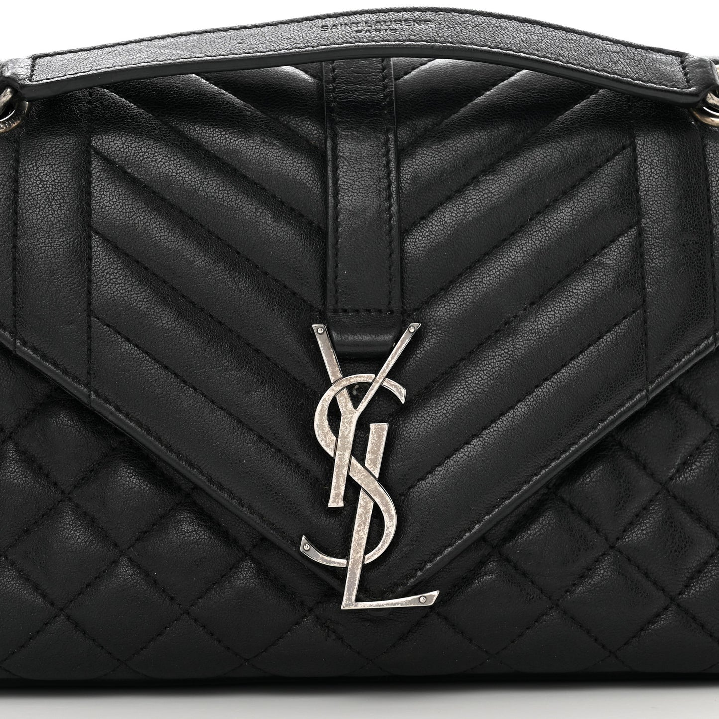 Sheepskin Tri-Quilt Monogram Medium College Bag Black