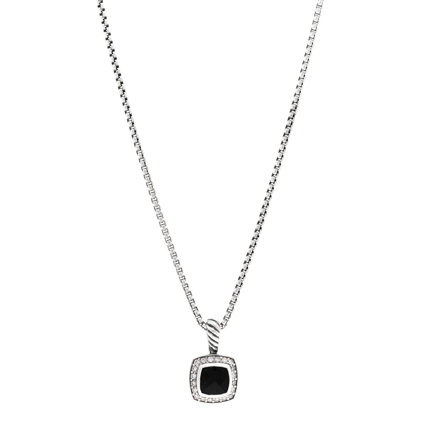 David Yurman Sterling Silver Diamond Black Onyx 7mm Petite Albion Necklace 1 of 4