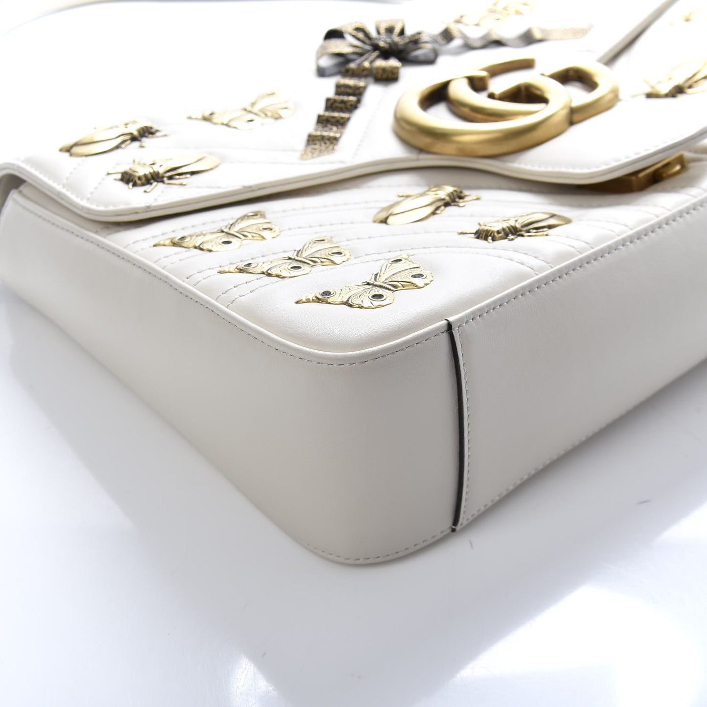 Calfskin Matelasse Animal Studs Medium GG Marmont Shoulder Bag Mystic White