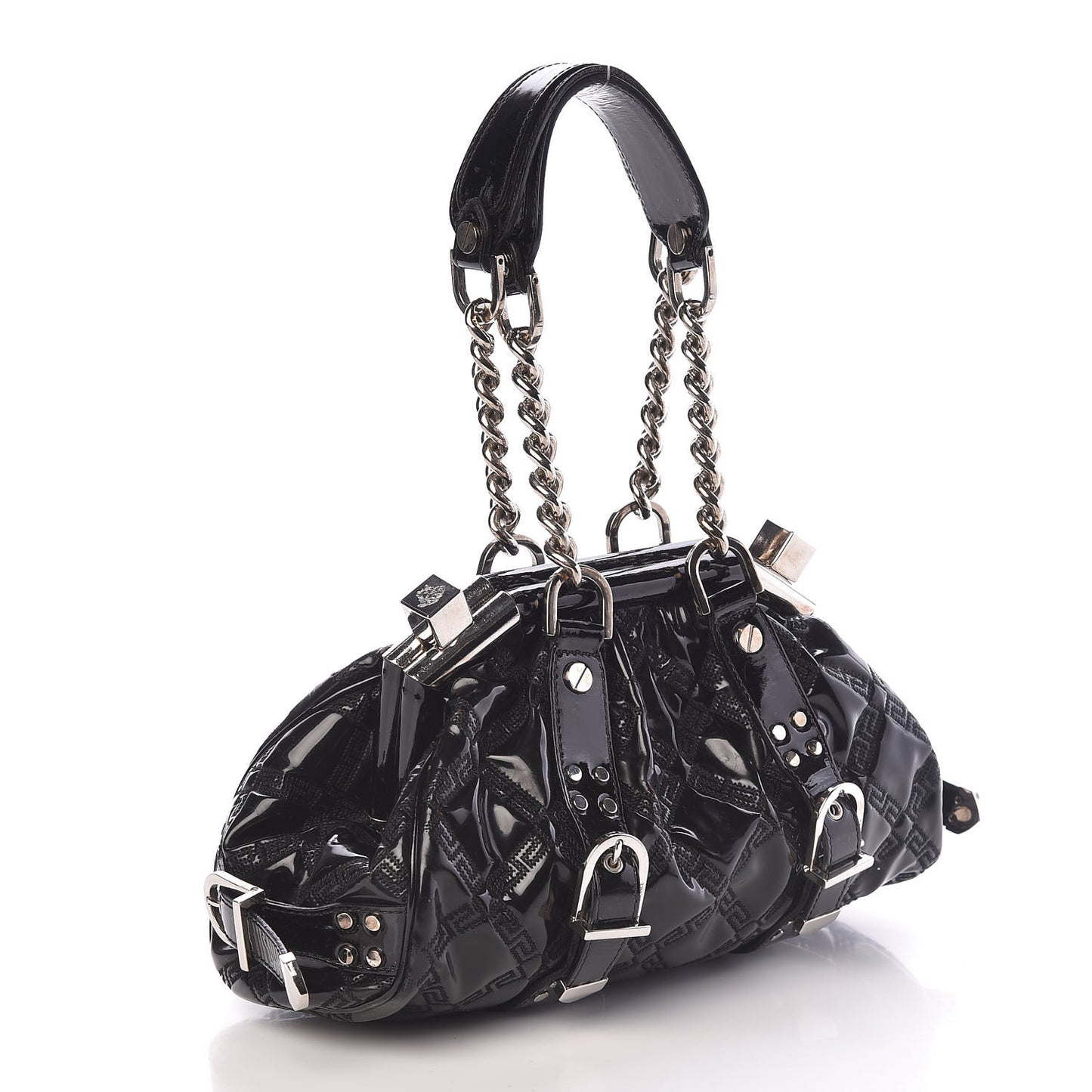 Patent Quilted Satchel Black