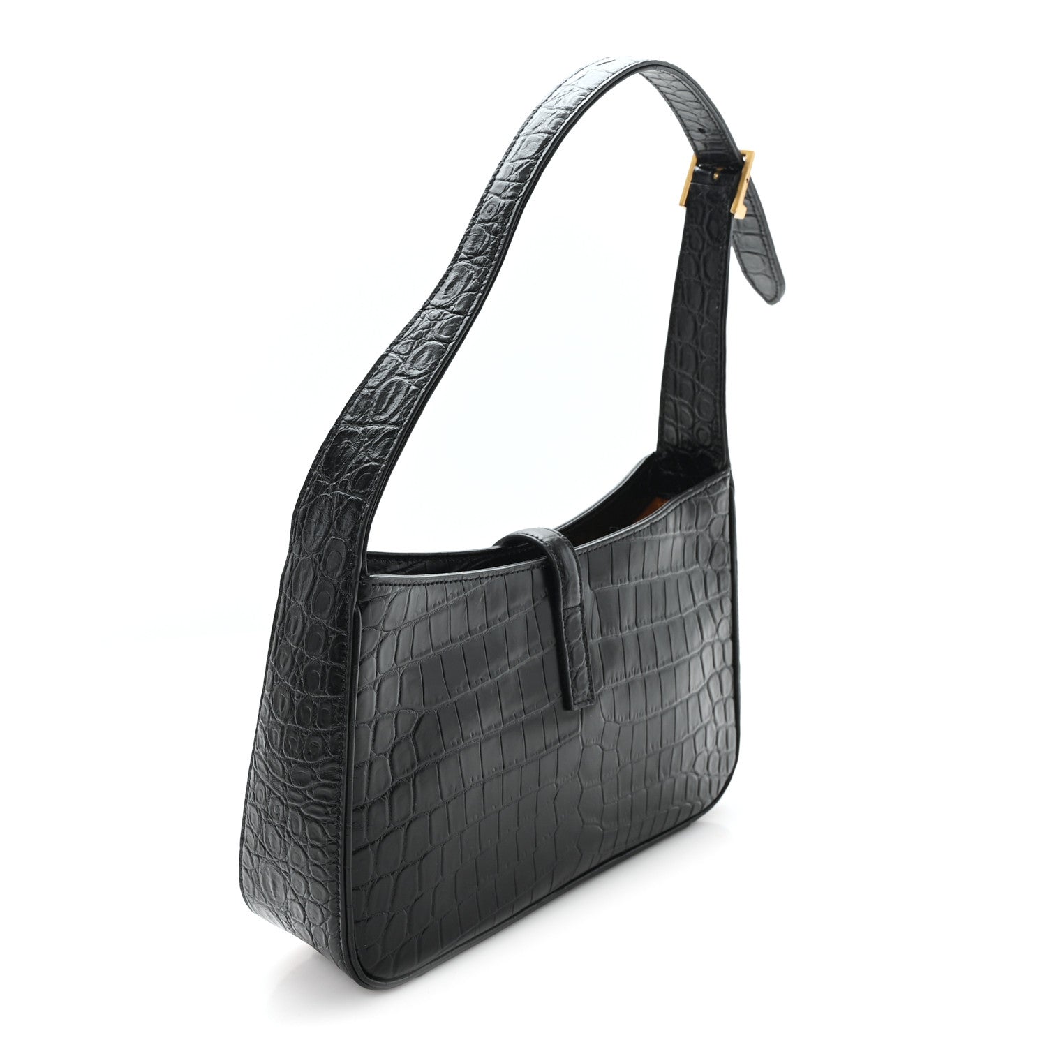 Saint Laurent Calfskin Crocodile Embossed LE 5 A 7 Hobo Black 3 of 10