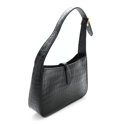 Saint Laurent Calfskin Crocodile Embossed LE 5 A 7 Hobo Black 3 of 10